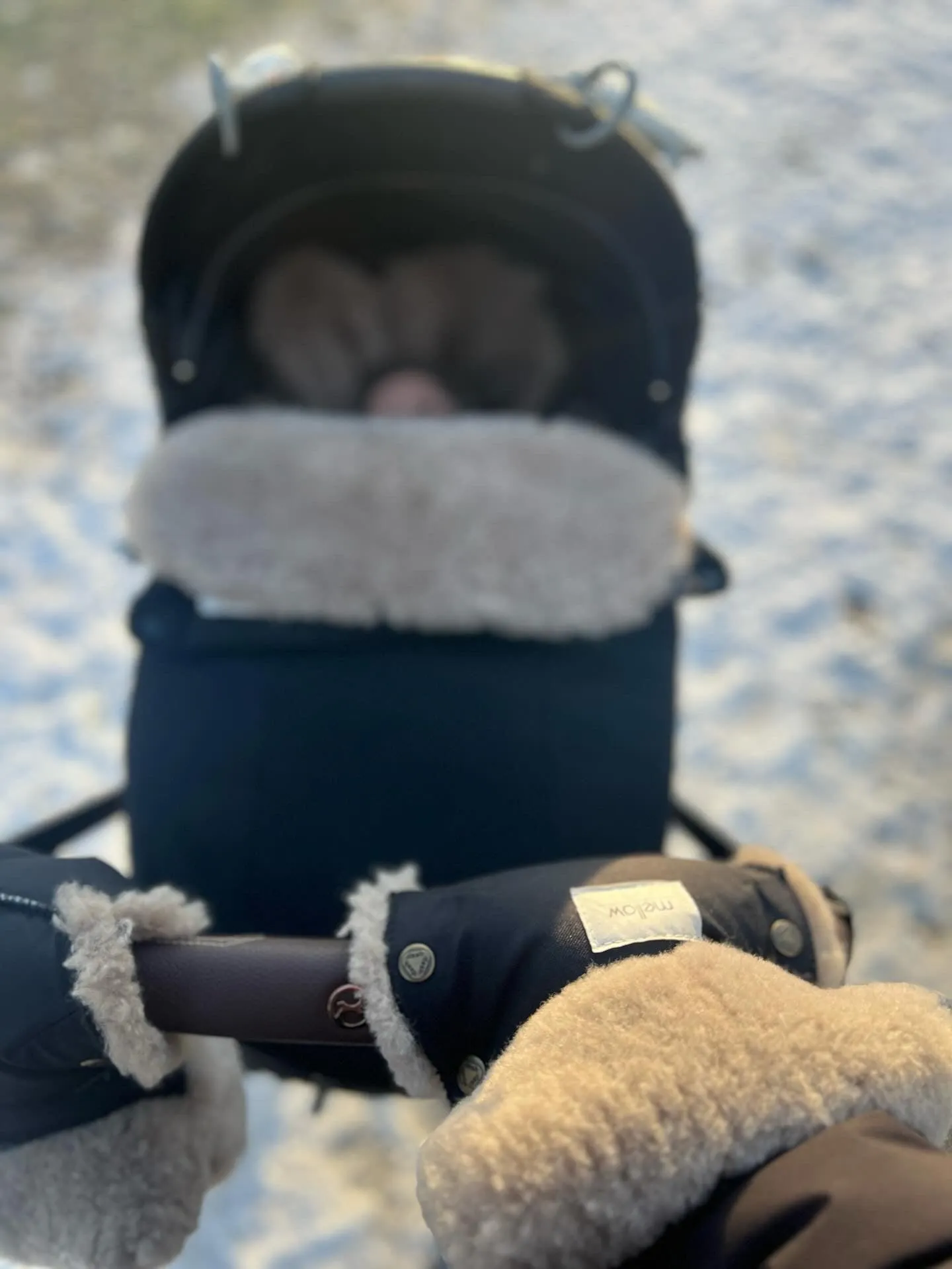 Waterproof Natural Sheepskin Stroller Hand Muffs - White