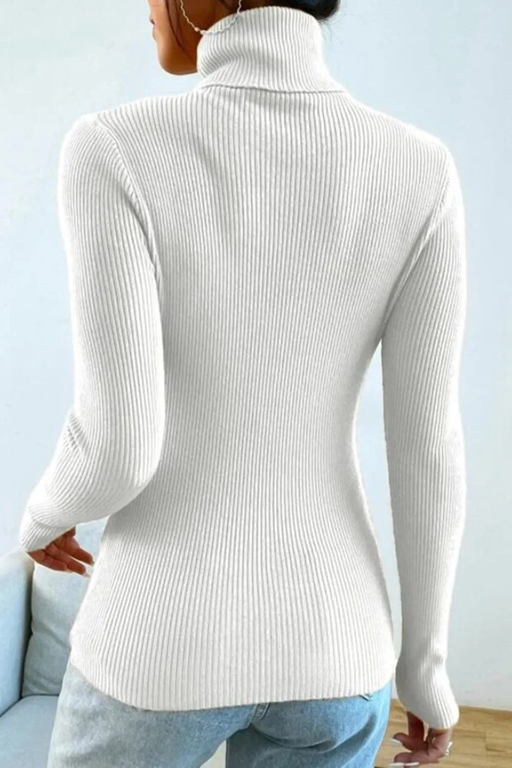 White Turtleneck Pullover Knit Top