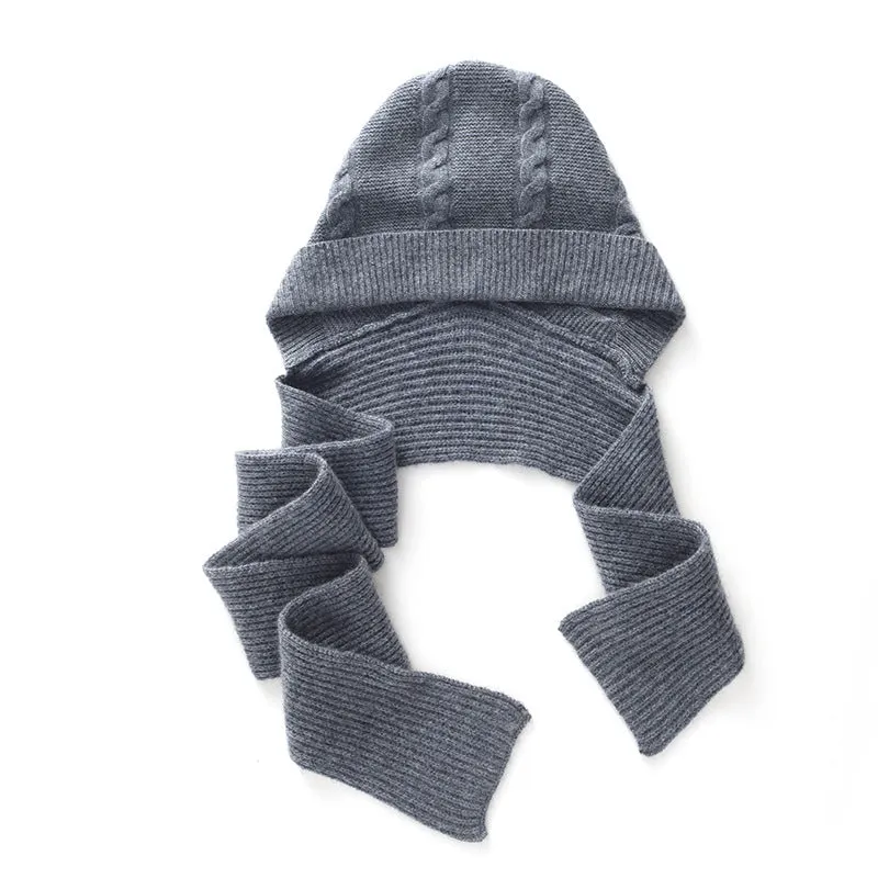 Women Winter Knit Cashmere Hooded Scarf Pullover Headscarf Hoodie Hat