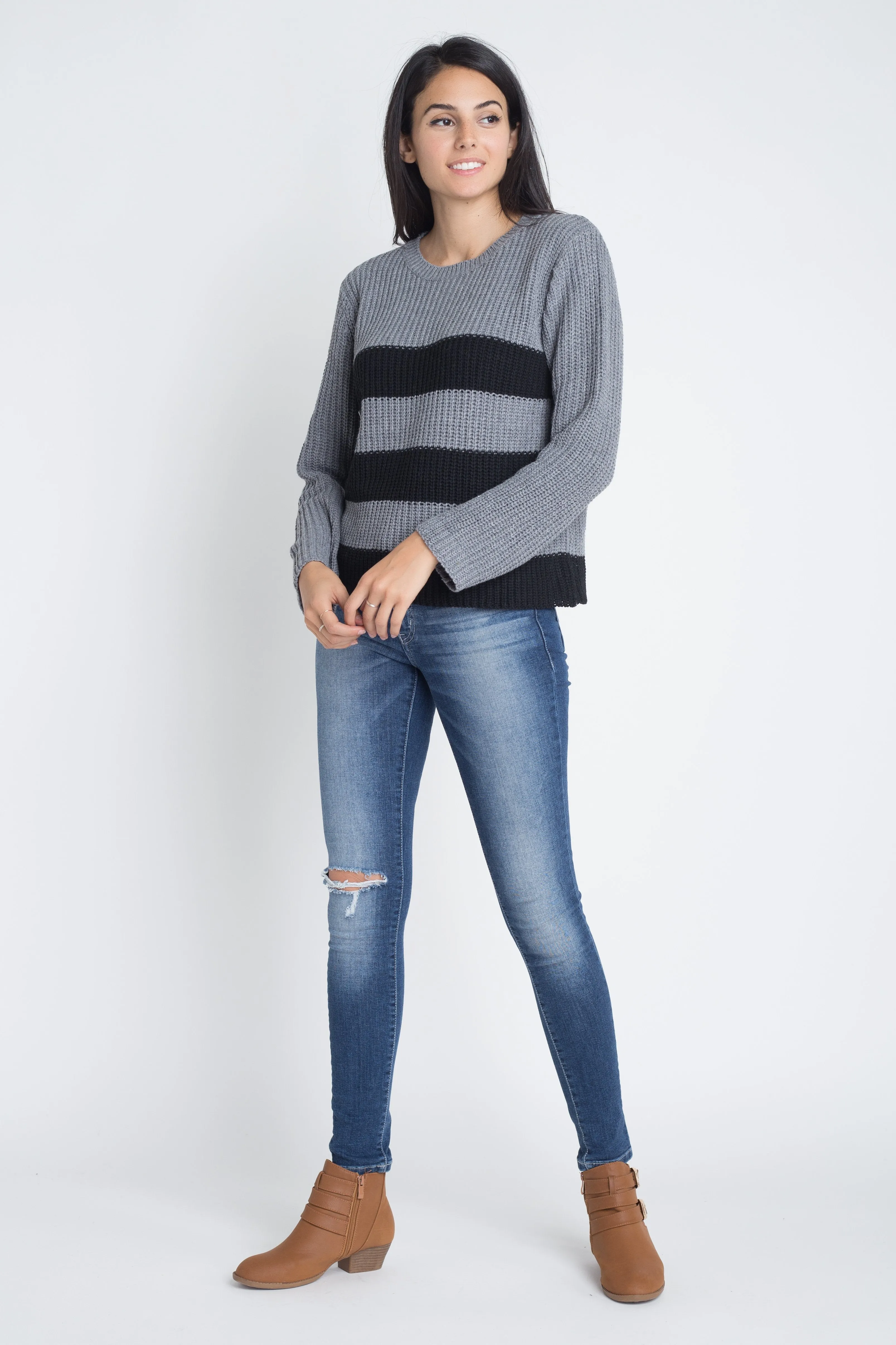 Women's Casual Stripe Round Neck Sweater