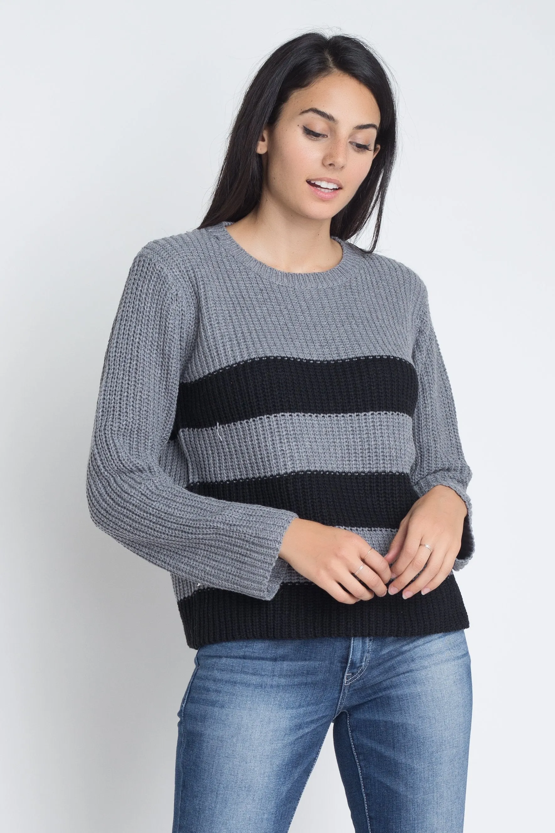 Women's Casual Stripe Round Neck Sweater