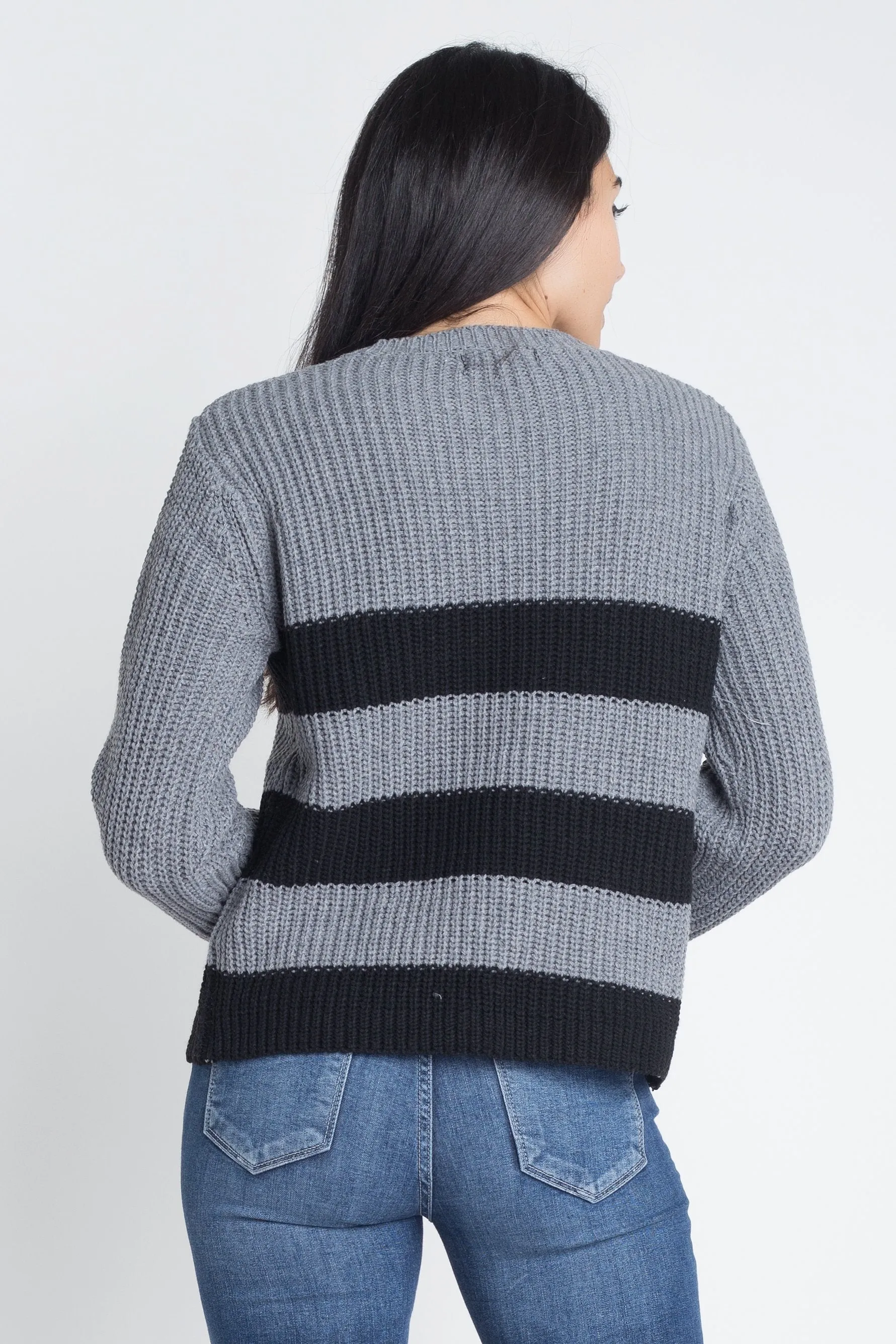 Women's Casual Stripe Round Neck Sweater