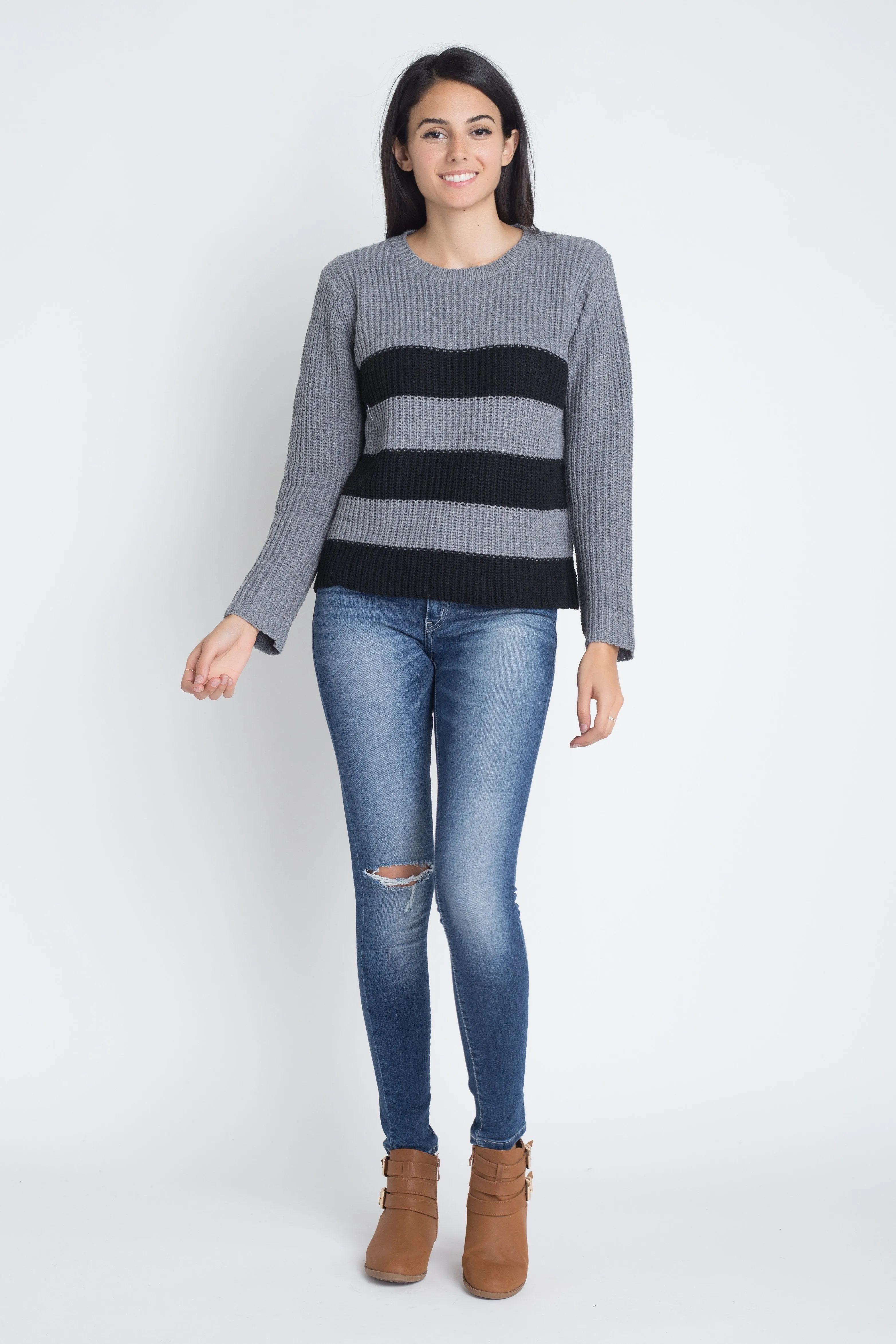 Women's Casual Stripe Round Neck Sweater