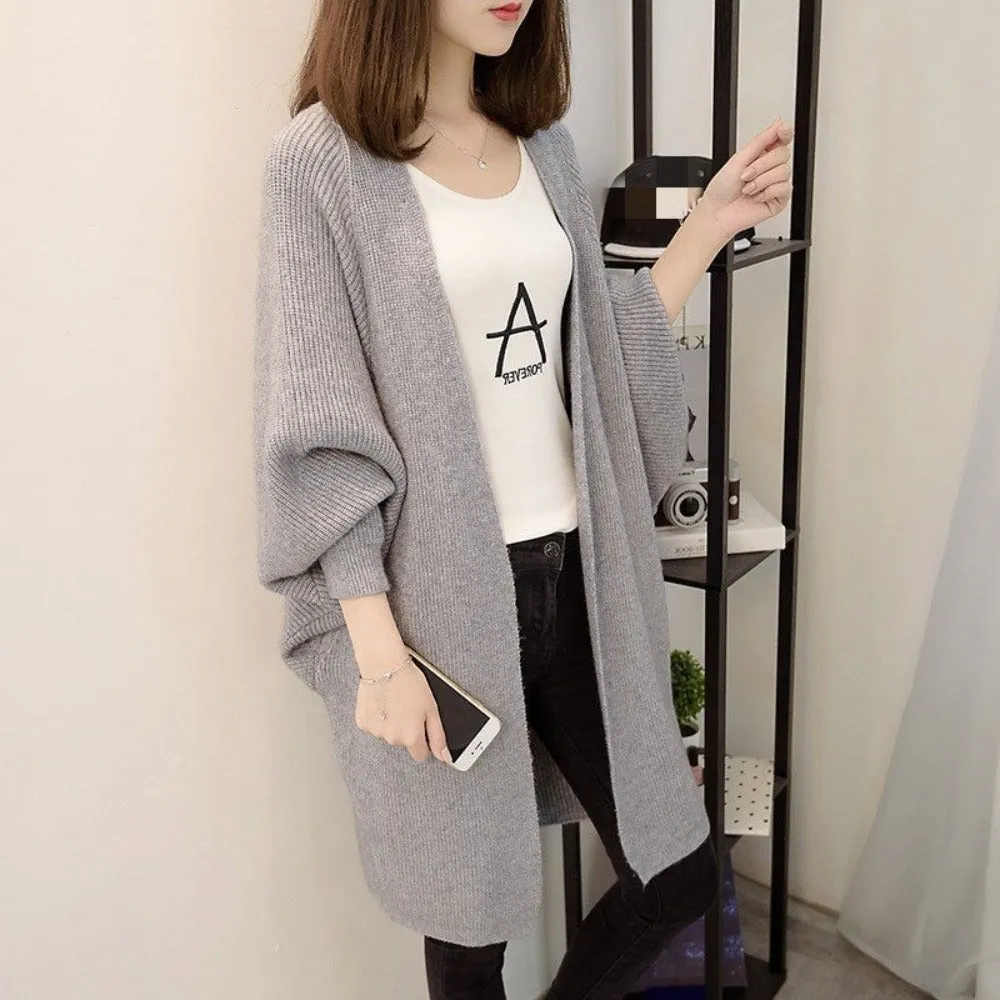 Womens Open Front Knit Mid Length Cardigan