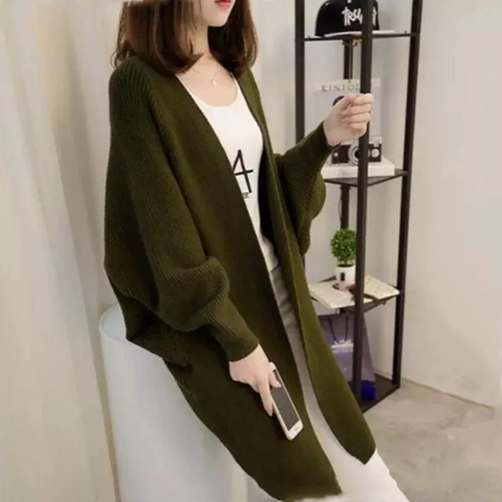 Womens Open Front Knit Mid Length Cardigan