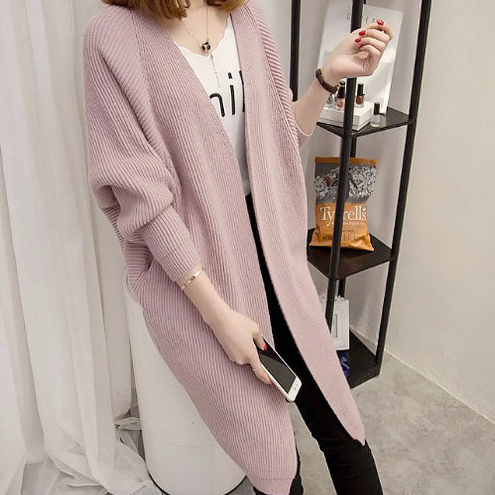 Womens Open Front Knit Mid Length Cardigan