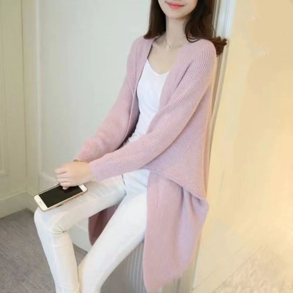 Womens Open Front Knit Mid Length Cardigan