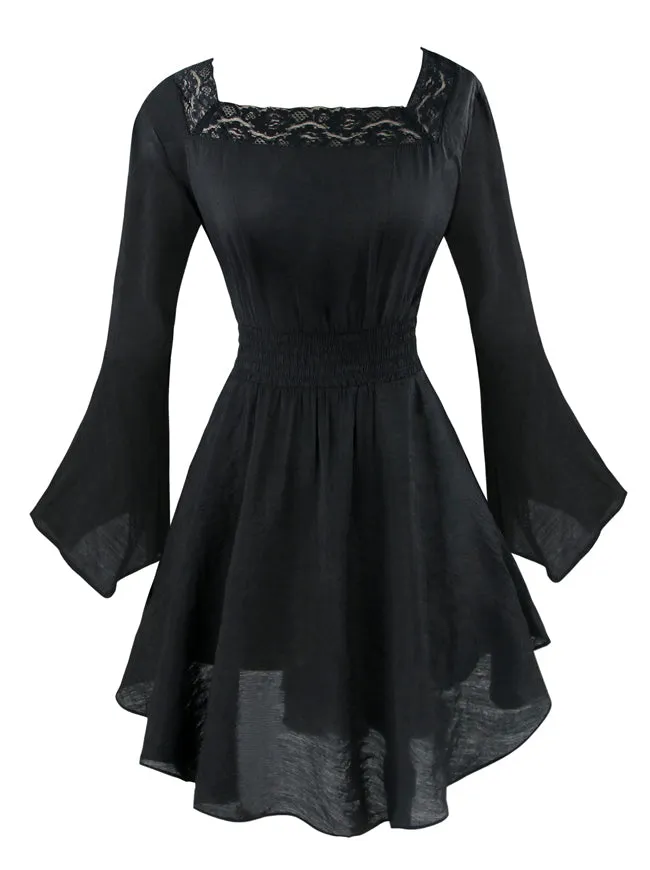 Women's Victorian Gothic Tencel Cotton Lace Corset Top Tunic Dress