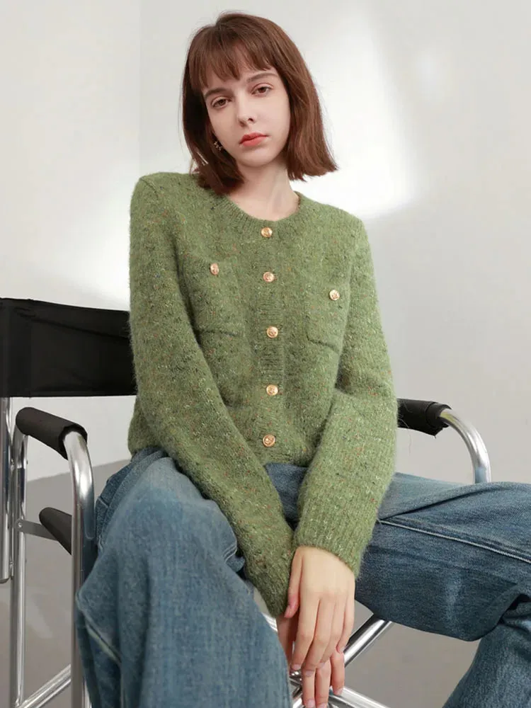 Zoki Women Sweet Cardigan Sweaters Vintage Long Sleeve Casual Korean Elegant Knitted Tops Coat Fall O Neck Design Lady Cardigan